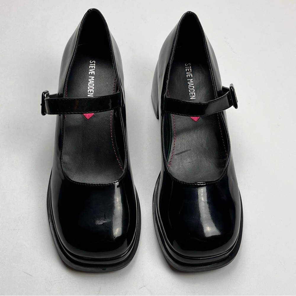 Steve Madden Drama Womens Size 5 Black Mary Jane Heeled Shoes Chunky Y2K 90s - Picture 6 of 10